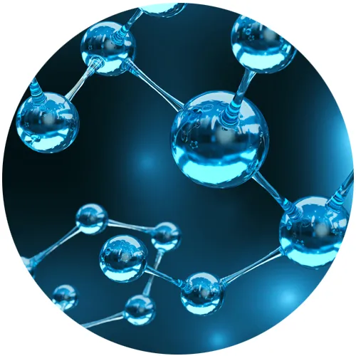 Illustration of a molecular structure in shades of blue